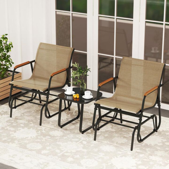 Hivvago 3-Piece Outdoor Glider Bistro Set with Tempered Glass Top and Metal Frame