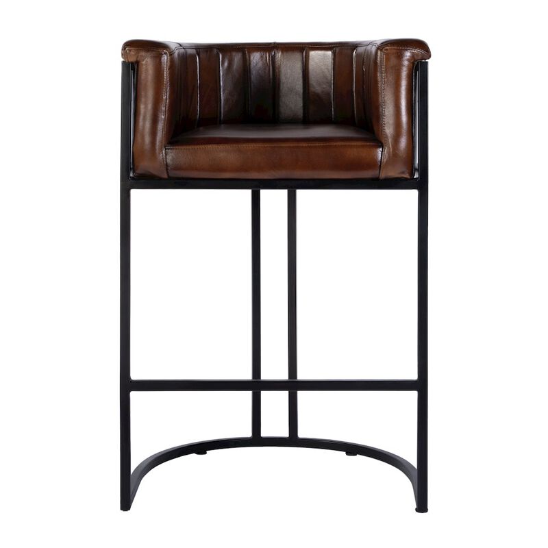 Butler Specialty Rockford 29 in. Seat Height Leather Barrel Bar Stool, Black, Brown image number 2