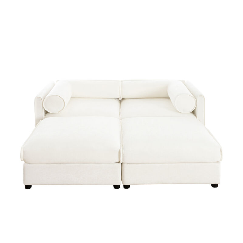 Merax Chenille Loveseat Sofa with 2 Ottomans and Hidden Storage