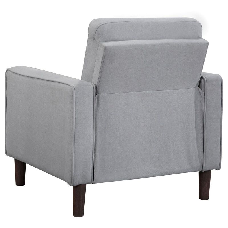 Bow 32 Inch Accent Chair, Grid Tufted, Track Arms, Self Welt Trim, Gray - Benzara