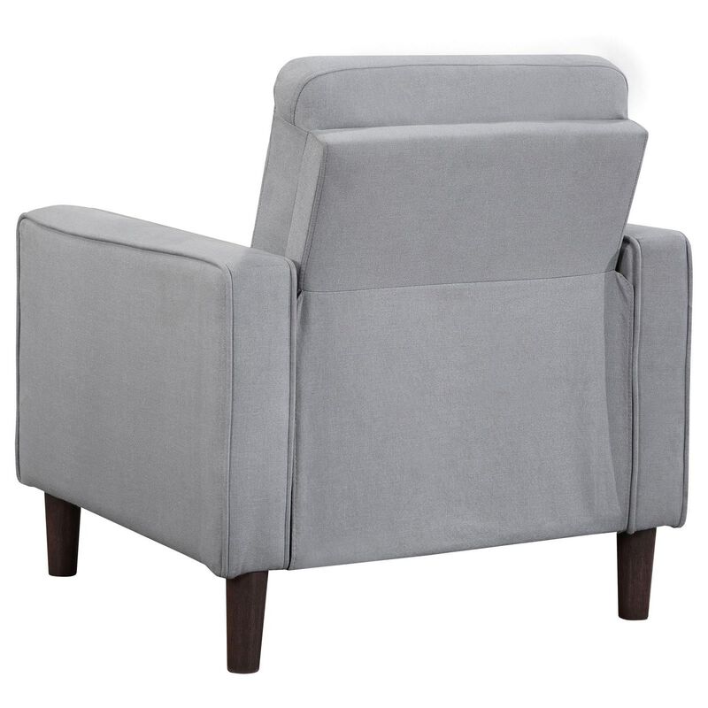 Bow 32 Inch Accent Chair, Grid Tufted, Track Arms, Self Welt Trim, Gray