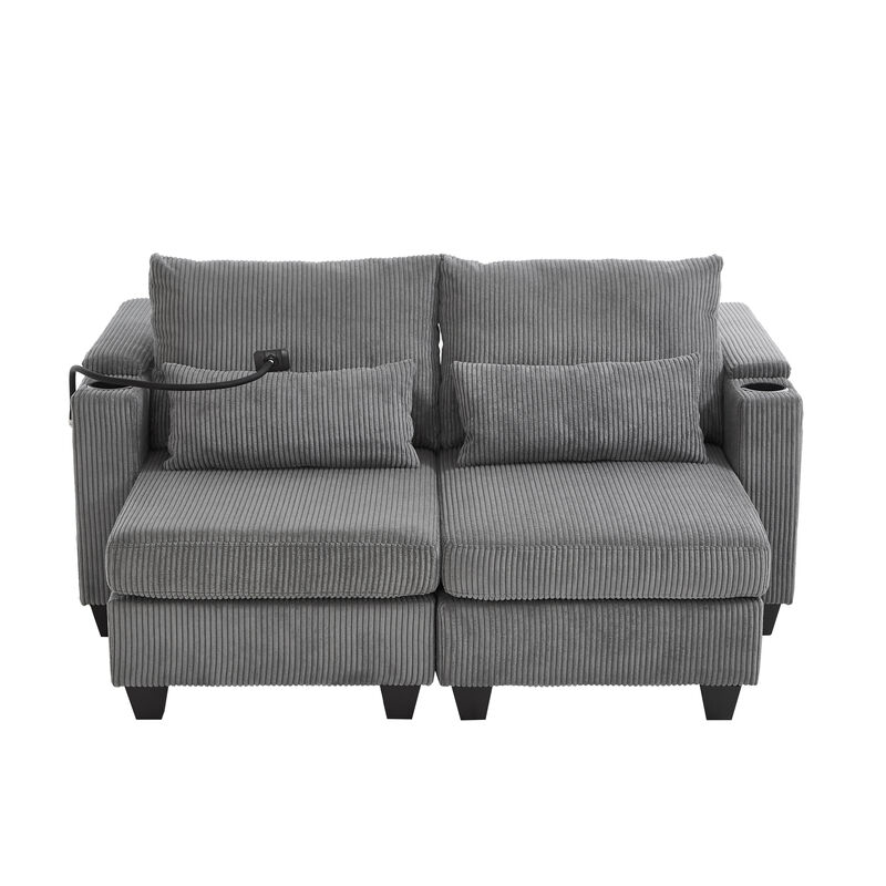 Merax Loveseat Sofa Sofa Bed Corduroy Sleeper Sofa with USB Ports image number 0