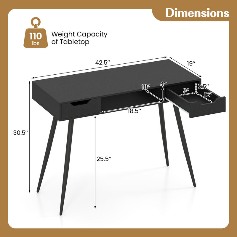 Modern Writing Desk with Metal Legs and Drawers for Home Office image number 2