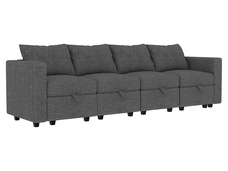 Livelylodge Modular 4-Seat Sofa with Wooden Frame and Pull-Out Bed, Convertible Sectional Sofa for Living Room, Available in Black, Beige, and Gray 109" L x 30.5" W x 34" H