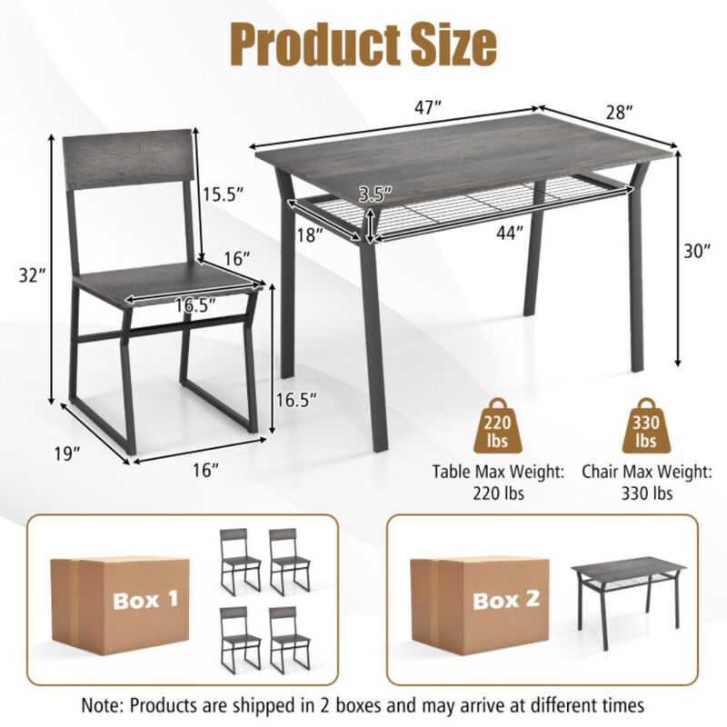 Hivvago 5 Piece Dining Table Set with Storage Rack and Metal Frame