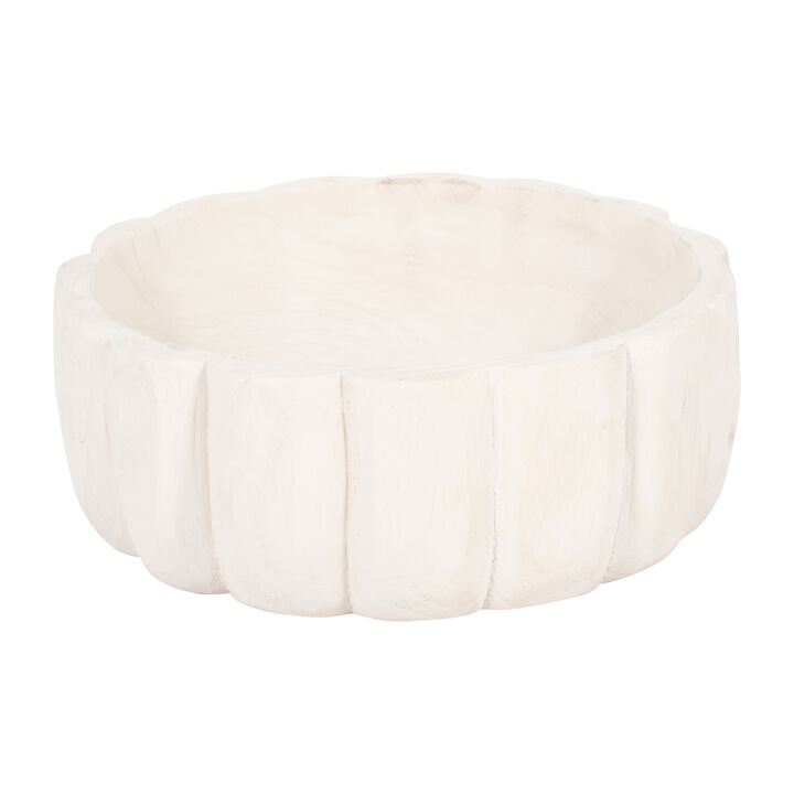 Wood 9" Scalloped Bowl, White
