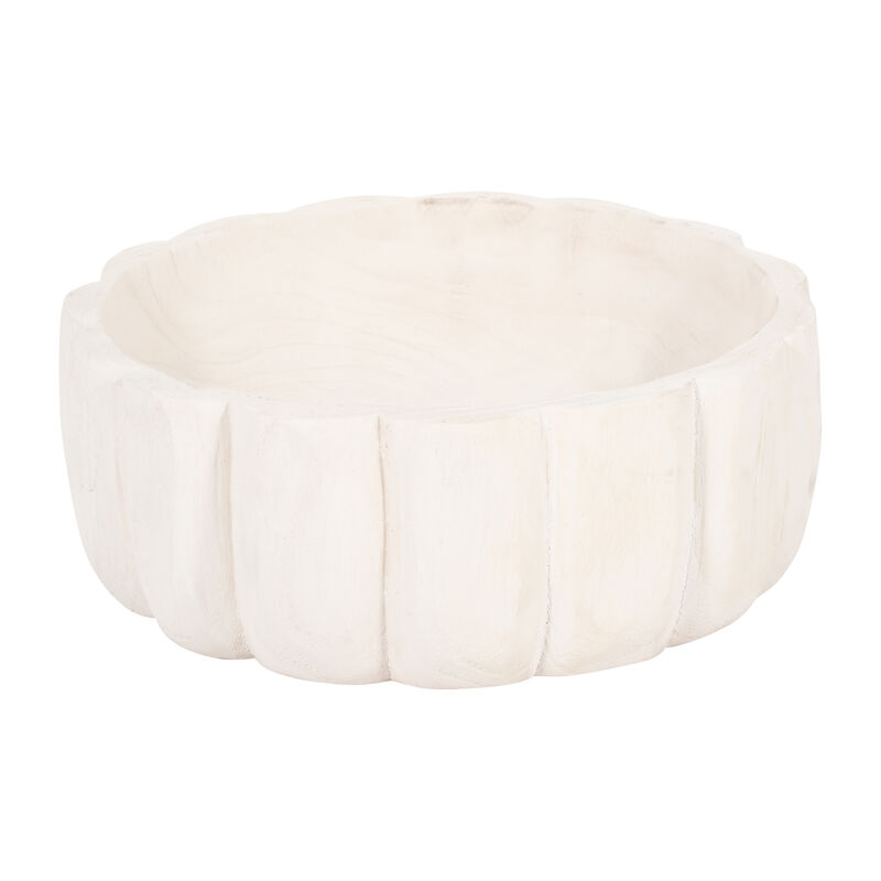 Wood 9" Scalloped Bowl, White image number 1