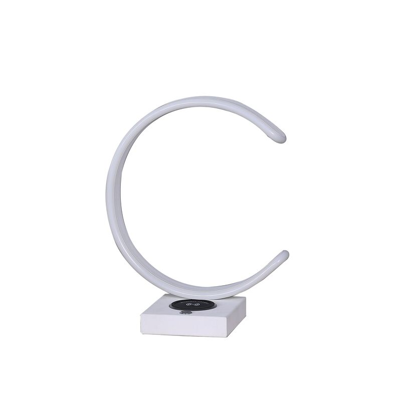 Metal C Shaped Table Lamp with USB Plugin, White - Benzara