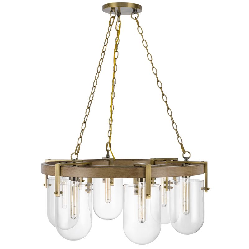 Chandelier, Wagon Wheel Style, 6 Glass Shades, Antique Brass 30 Inch image number 4