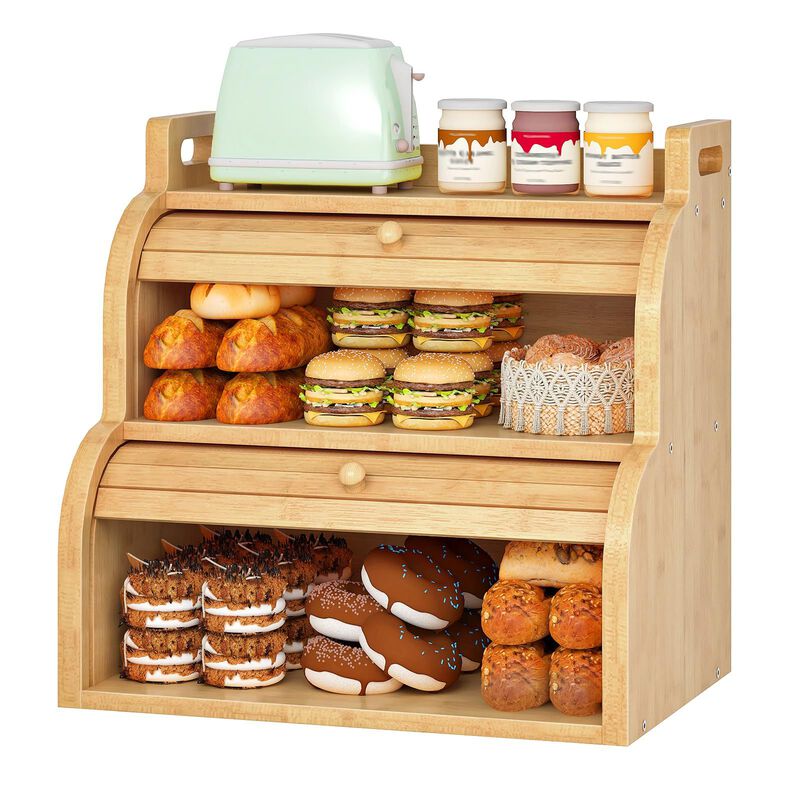 Kitchen Counter Wicker Bread Box for Fresh Bread Storage image number 4