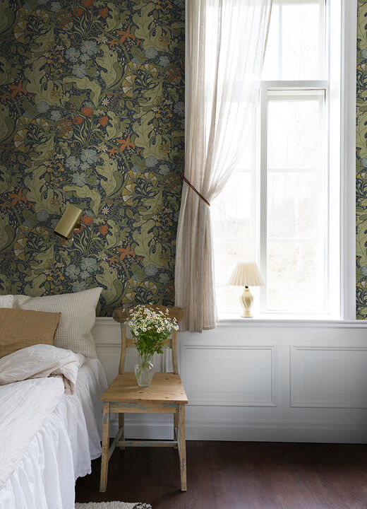 Elise Indigo Nouveau Gardens Wallpaper