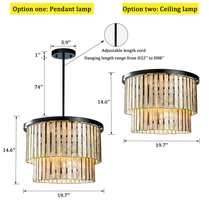 Matte Black Coastal Natural Capiz Round 5-Light Chandelier image number 6