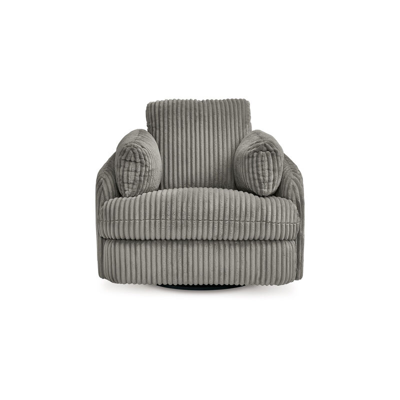 Rikki Swivel Glider Manual Recliner Chair, Gray Corduroy, 2 Pillows - Benzara
