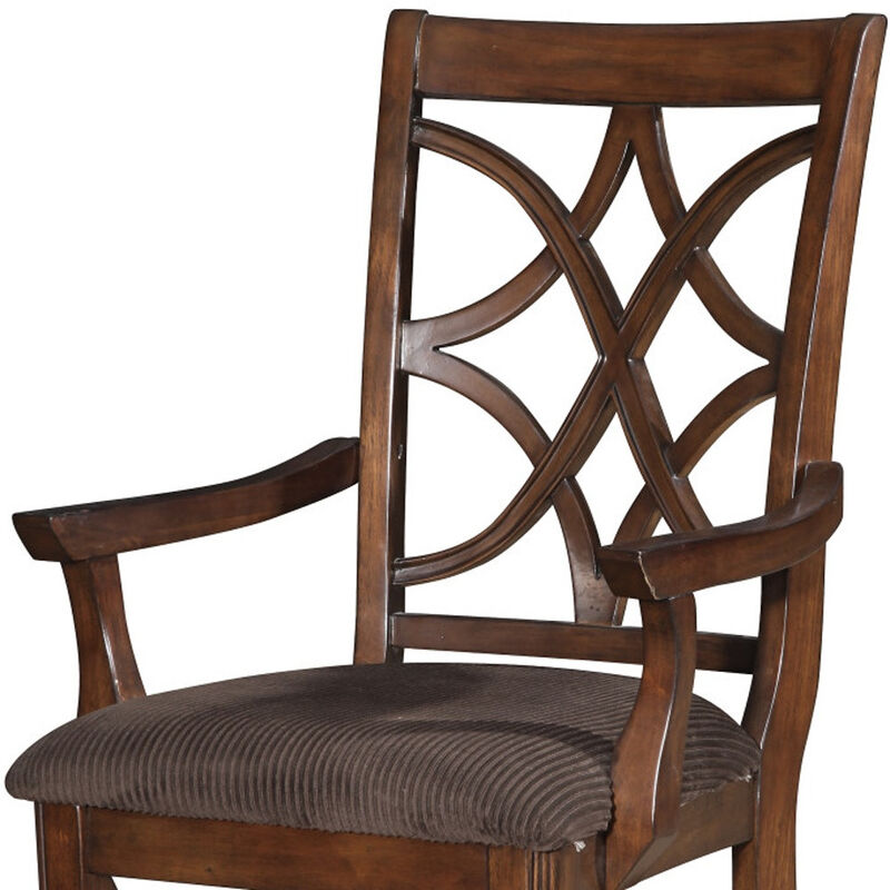 HomeRoots Set of Two Brown Upholstered Microfiber And Solid Wood Open Back Dining Arm Chairs image number 4