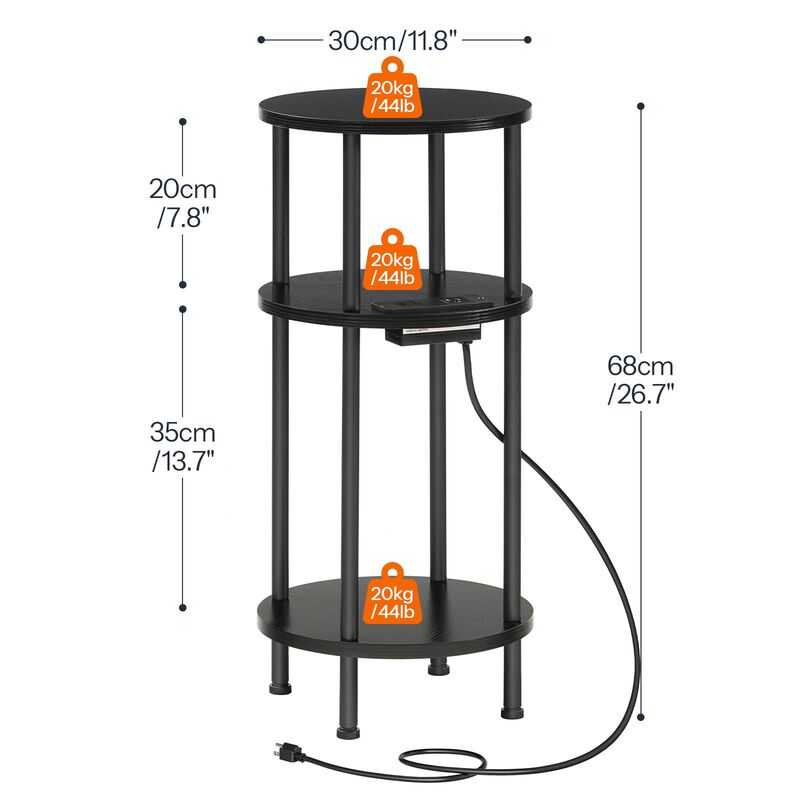 Small Round End Table with 3-Tier Storage and Charging Station & USB Ports image number 2
