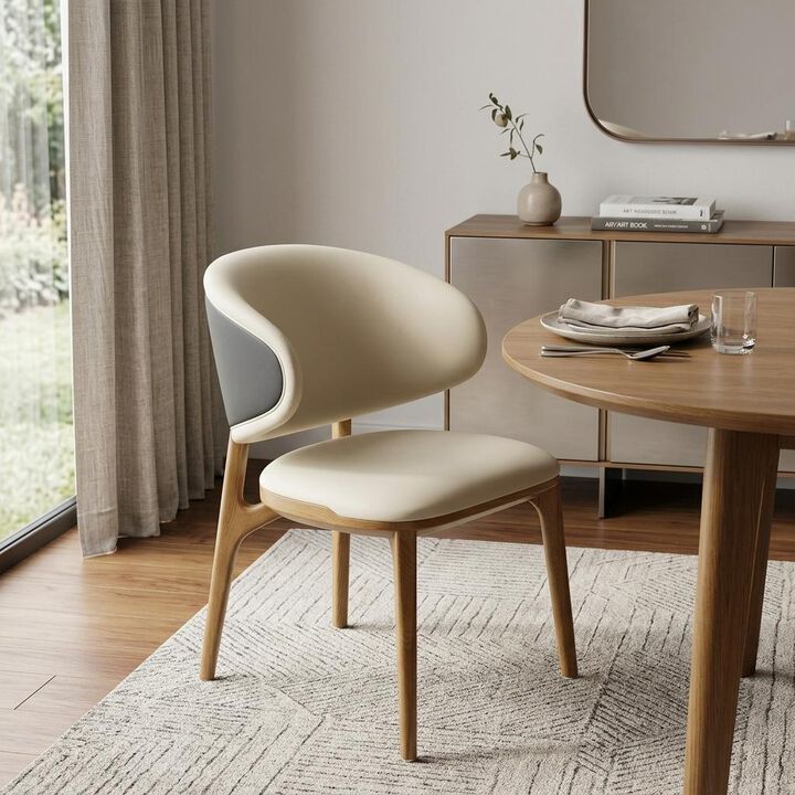 HomeRoots Cream And Brown Upholstered Fabric Wing Back Dining Side Chair