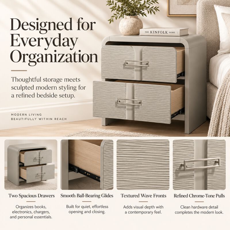 Roviqua Wave-Front 2-Drawer Nightstand image number 4