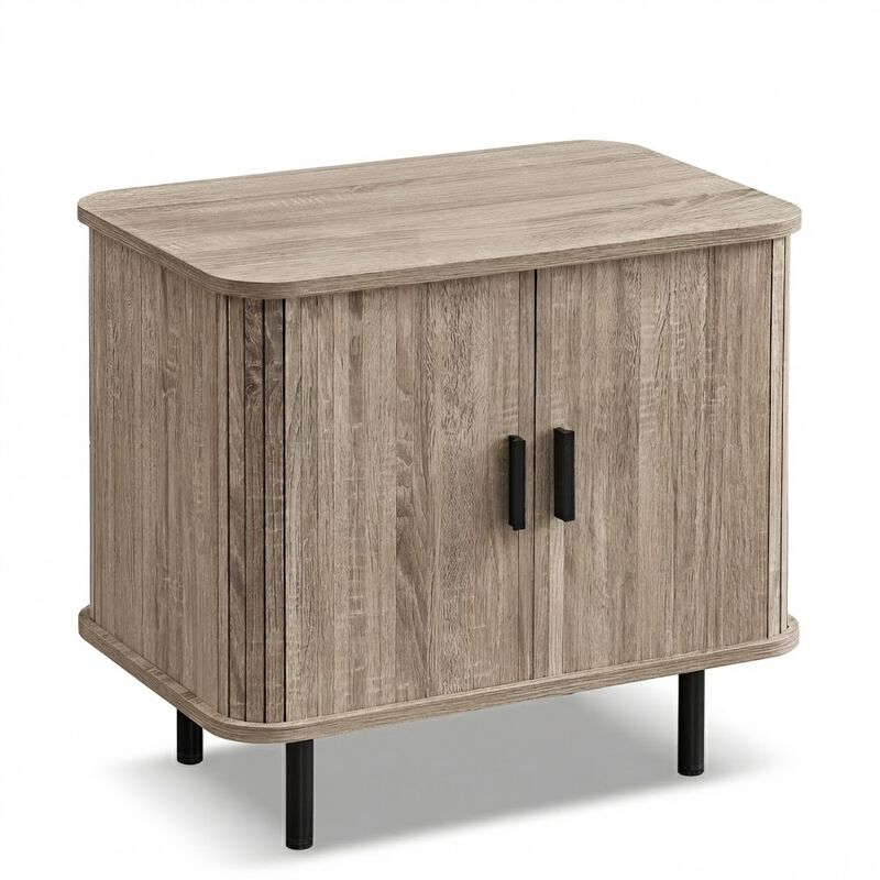 Modern Bedside Nightstand with Sliding Doors and Open Shelf for Bedroom image number 0