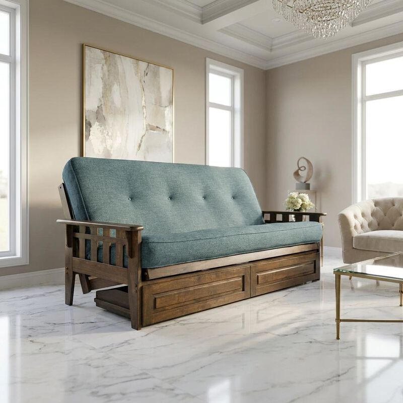 Tucson Frame-Rustic Walnut Finish-Linen Aqua Mattress-Storage Drawers image number 8