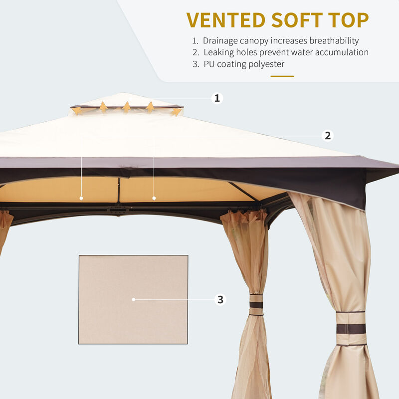 10' x 12' Outdoor Patio 2-tier roof Gazebo Canopy Steel Frame w/ Mesh Sidewalls