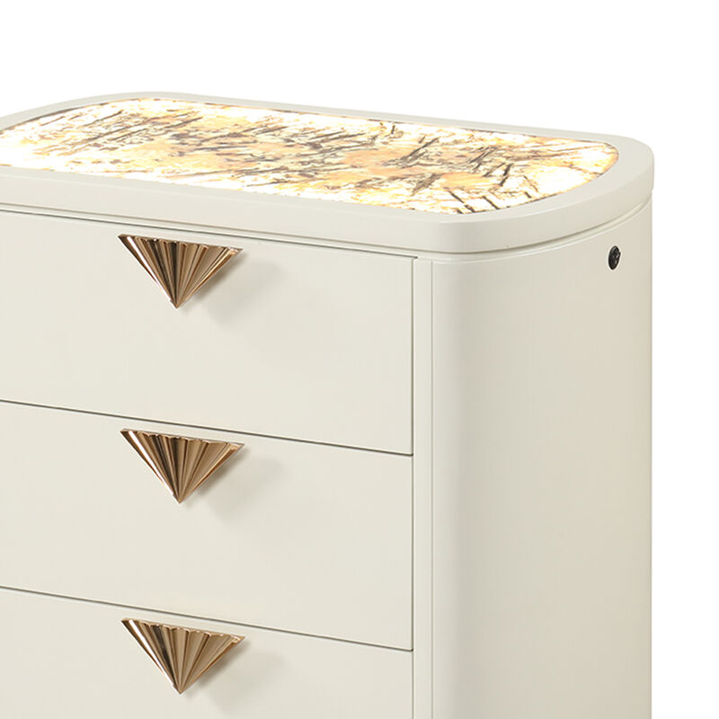 La Pierre High-Gloss Nightstand with 3 Drawers, Rounded Design and Illuminated Top image number 5