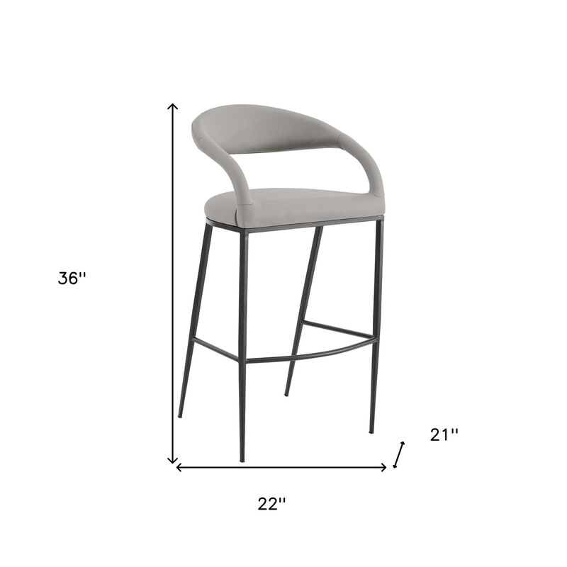 HomeRoots 26" Light Gray and Black Faux Leather and Iron Low Back Counter Height Bar Chair