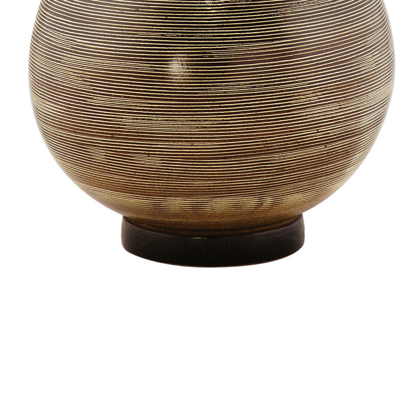 Cleo 26 Inch Table Lamp, Sphere Base, Lines, Chocolate Brown, Fabric Shade  - Benzara image number 4
