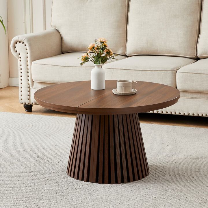 Extendable coffee table MDF oval coffee table with slatted legs Space saving coffee table for living room and home office