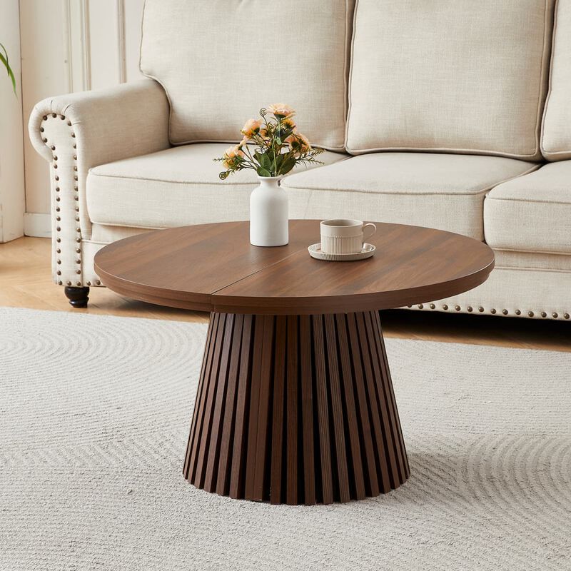 Extendable coffee table MDF oval coffee table with slatted legs Space saving coffee table for living room and home office image number 1