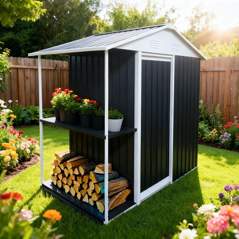 WOW PIONEER 6 x 4 FT Outdoor Storage Shed with Rack and Storage Shelves for Bikes, Gardening Tools, Lawn Supplies for Backyard Patio Use image number 4