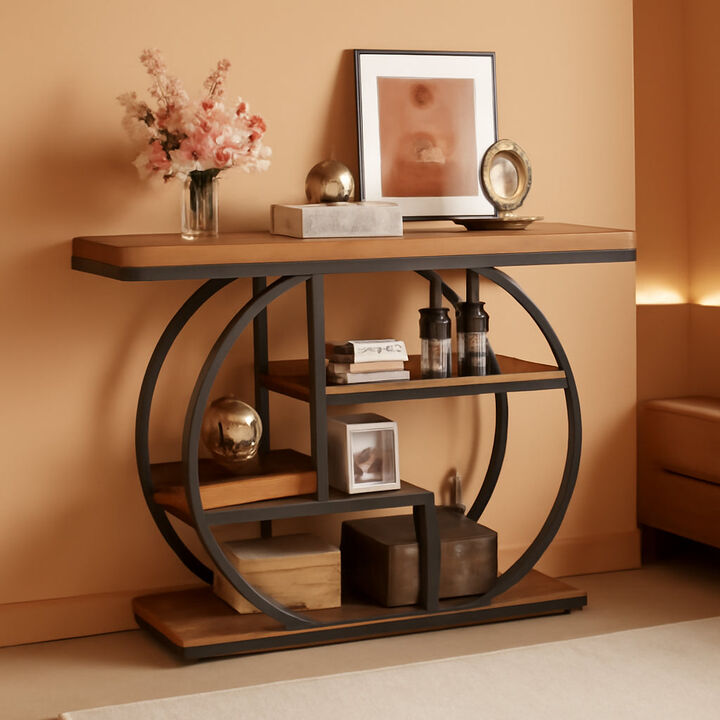 41.3" Industrial Rustic Brown Console Table