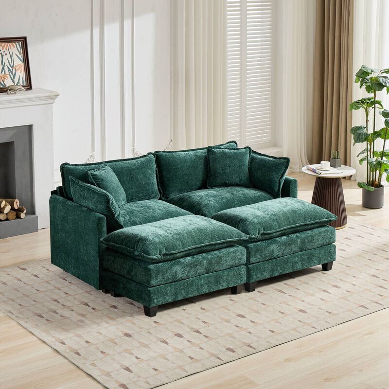 GOODSILO Modern Modular Sofa Ottoman with Adjustable Backrest - Plush Chenille Upholstery for Comfortable Lounge Seating Configuration image number 5