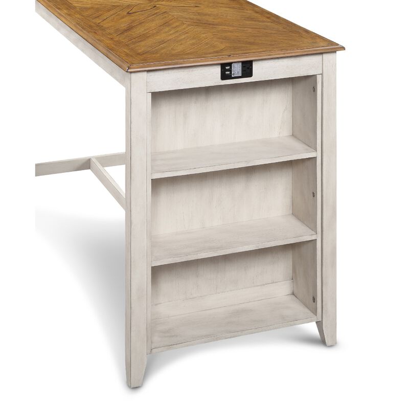 Han 60 Inch 5 Piece Counter Table Set with USB Ports, White and Brown