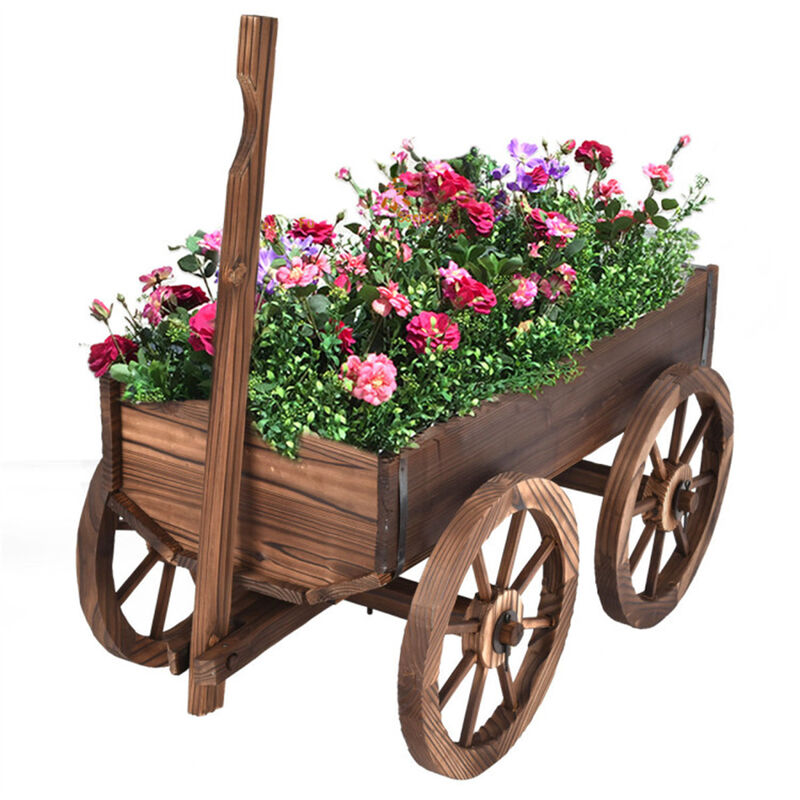 Vintage Wooden Cart Planter for Flowers Herbs and Small Plants