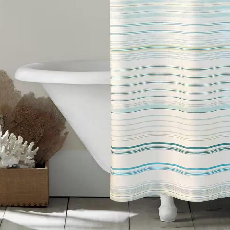 Hivvago 72-inch Sea Breeze Blue Green White Cabana Stripe Cotton Shower Curtain