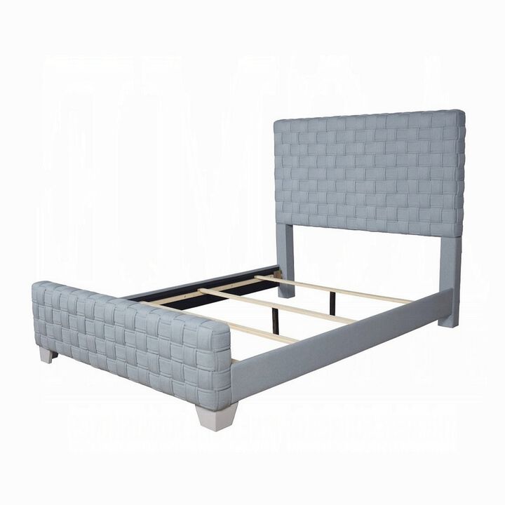 Reah Queen Size Bed, Light Teal Blue Chenille, Gray Panel Headboard