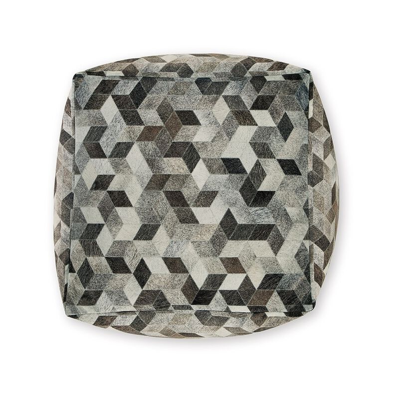 Ottoman Pouf, 18 Inch, Square, Brown and Gray Polyester Modern Style Design - Benzara