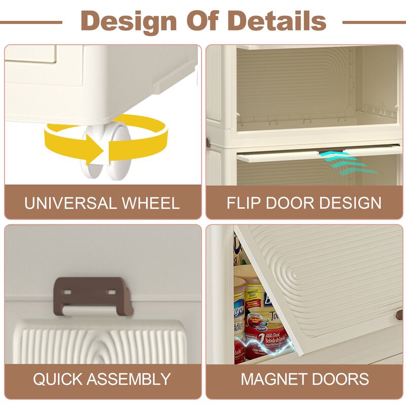 Clihome Portable Wardrobe Closet Storage Organizer,Clothes Dresser,Magnetic Doors with 4 Cubes & Hanging Rod image number 3