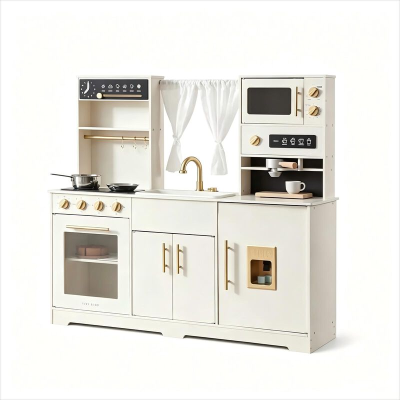 Play Kitchen for Kids - Interactive Wooden Kitchen with Running Water - Iconic Aqua Kitchen in Cream, Pretend Play Toy image number 0