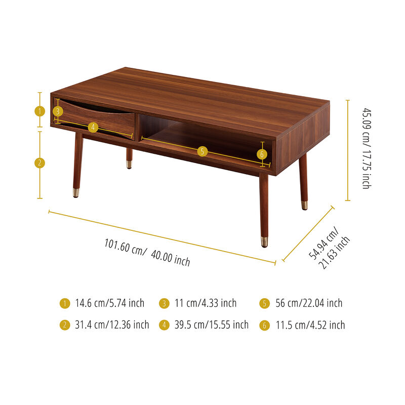 Dawson Modern Coffee Table with Storage, Walnut image number 4
