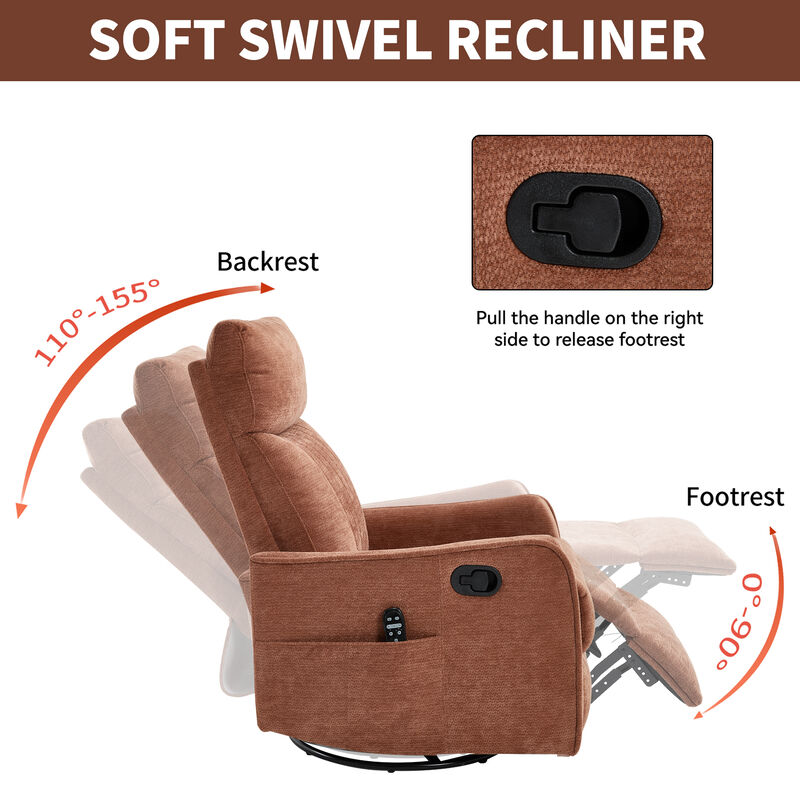 Heat Massage Manual Recliner Chair with Rocker and Swivel in Fabric for Living Room image number 4