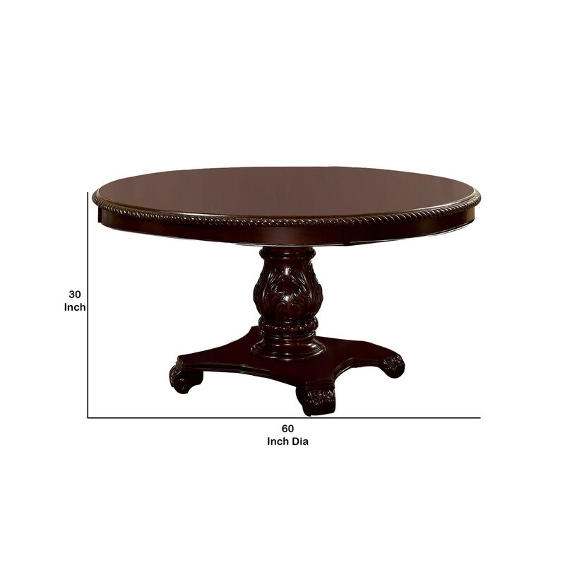 Traditional Round Dining Table with Carved Pedestal Base, Cherry Brown image number 5