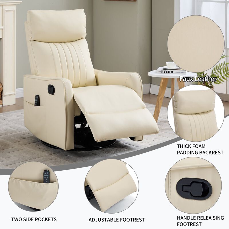 Faux Leather Manual Recliner Chair with Heat and Massage, Living Room Rocker and Swivel Chair image number 8