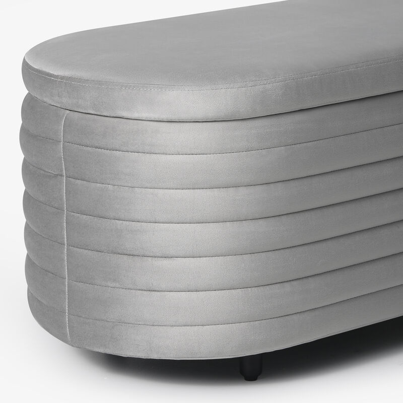 WestinTrends 54" Wide Mid-Century Modern Upholstered Velvet Tufted Oval Storage Ottoman Bench