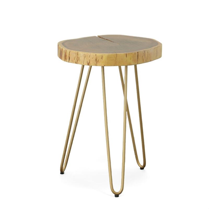 Carolina Living Seti Live Edge Accent Table - Natural Top - Gold Base