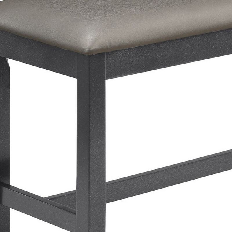 48 Inch Dining Bench, Padded Seat Cushion, Metallic Gray Upholstery, Black-Benzara