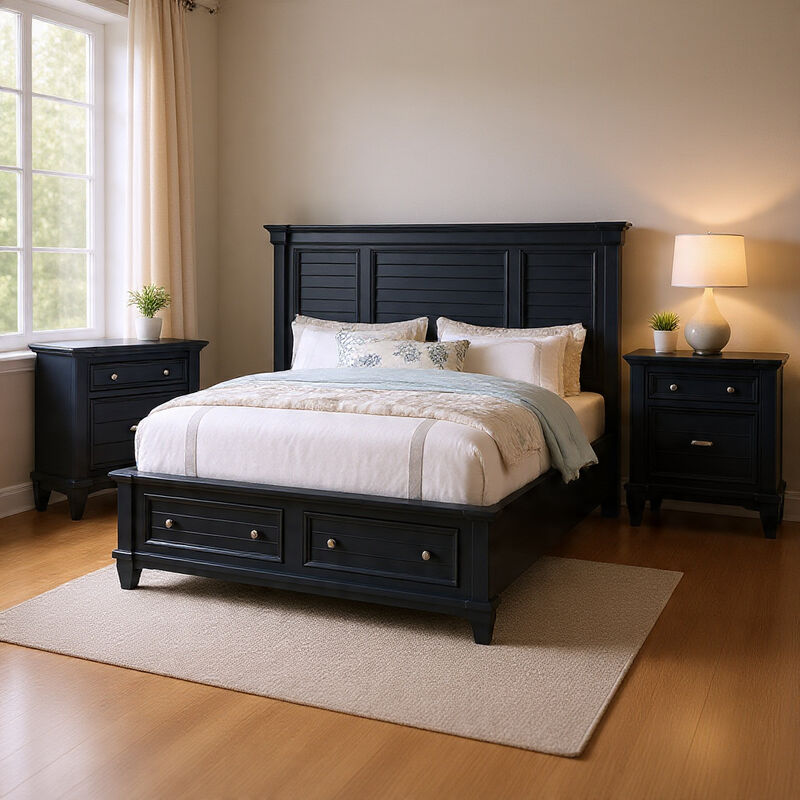 Queen Bedroom Set, Slate Blue, Nickel Wood, 3 Piece Set with 2 Nightstands image number 8