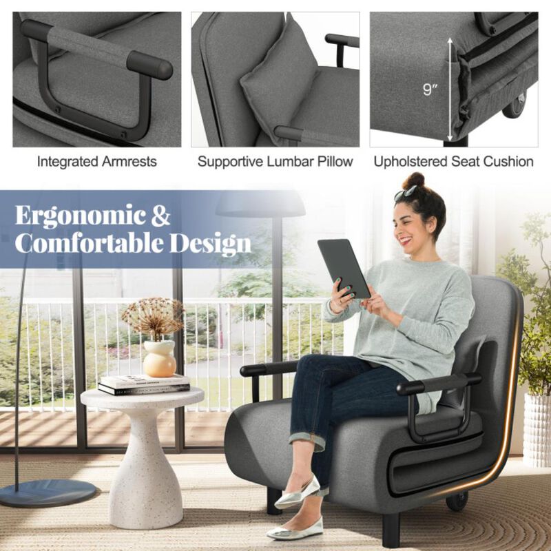 Hivvago 3-in-1 Convertible Sofa Bed with 5-Position Adjustable Backrest and Lumbar Pillow