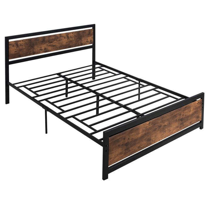 Full Bed Frame with Headboard & Footboard, Strong Slat Support Twin Size Metal Bed w/ Underbed Storage Space