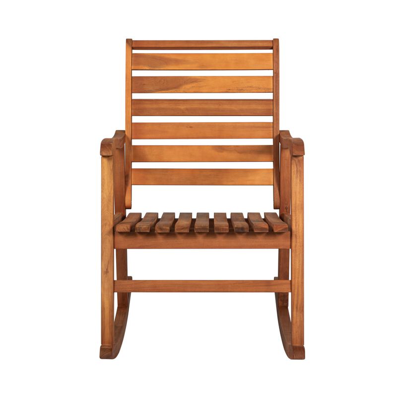 Carey Modern Slat Back Acacia Wood Patio Outdoor Rocking Chair
